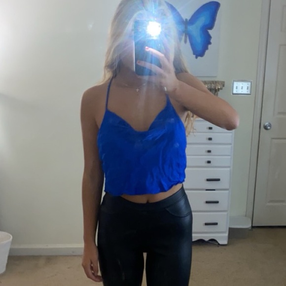 Zara blue cow neck silk top - Picture 2 of 2